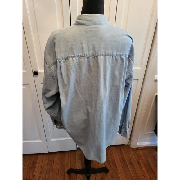 Vintage 80's Chambray Embroidered Blouse sz L T Cottagecore Western Equestrian - Picture 2 of 7